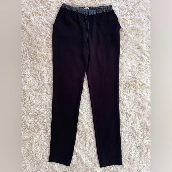 Derek Lam 10 Crosby Black High-Rise pants Leather Trim Pockets Drawstring size M - Picture 1 of 10